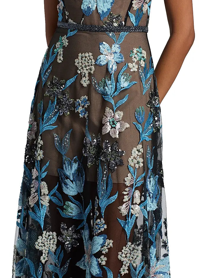 Arielle Floral Gown - Blue Multi by Bronx And Banco — view 4