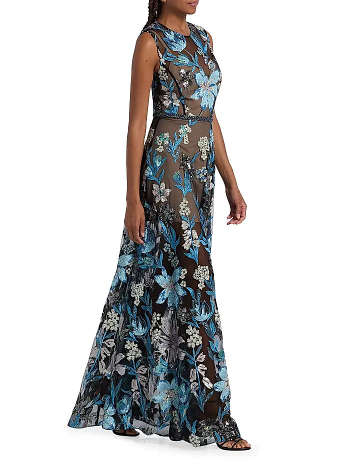 Arielle Floral Gown - Blue Multi by Bronx And Banco — view 5