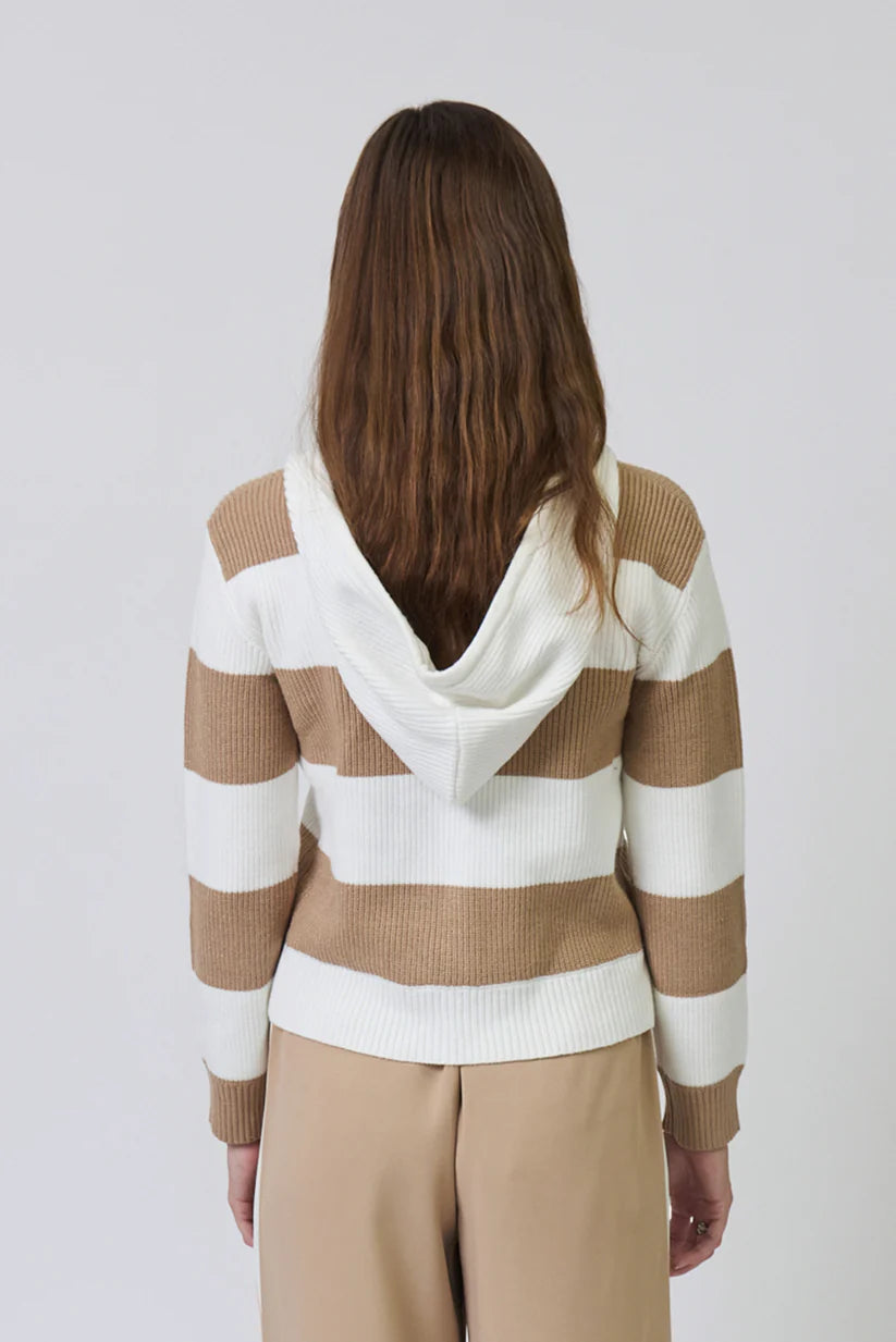 Chloe Hooded Rugby Cardigan - Camel by Central Park West — view 4
