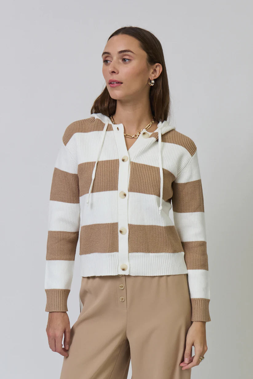 Chloe Hooded Rugby Cardigan - Camel by Central Park West | 25 South Boutiques