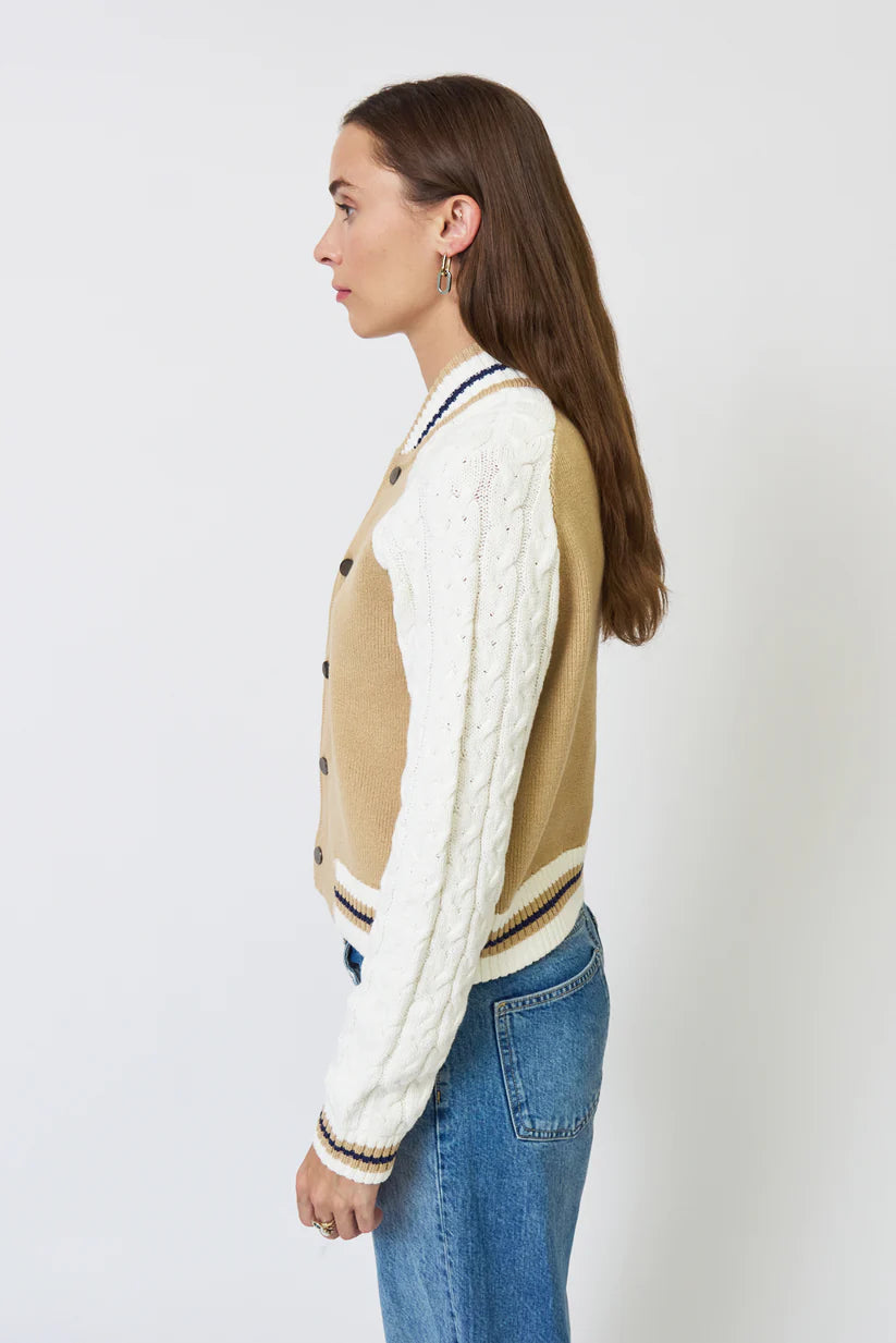 Chloe Cable Sleeve Knit Bomber - Camel Multi by Central Park West — alternate view