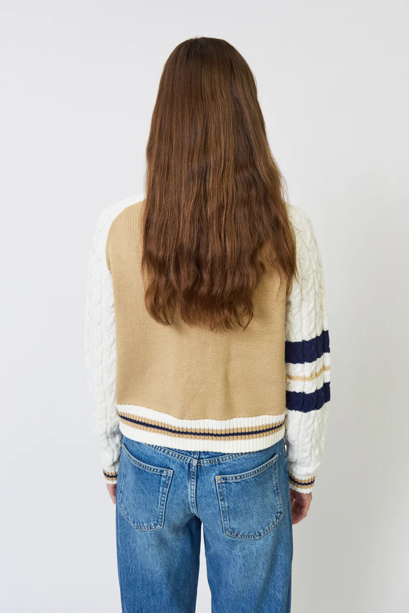 Chloe Cable Sleeve Knit Bomber - Camel Multi by Central Park West — view 3