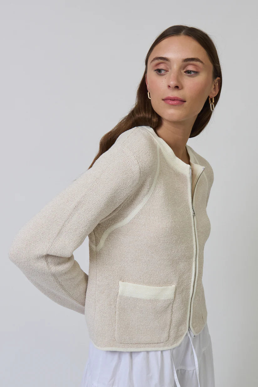 Celeste Tweed Yarn Zip Up - Sand by Central Park West — alternate view