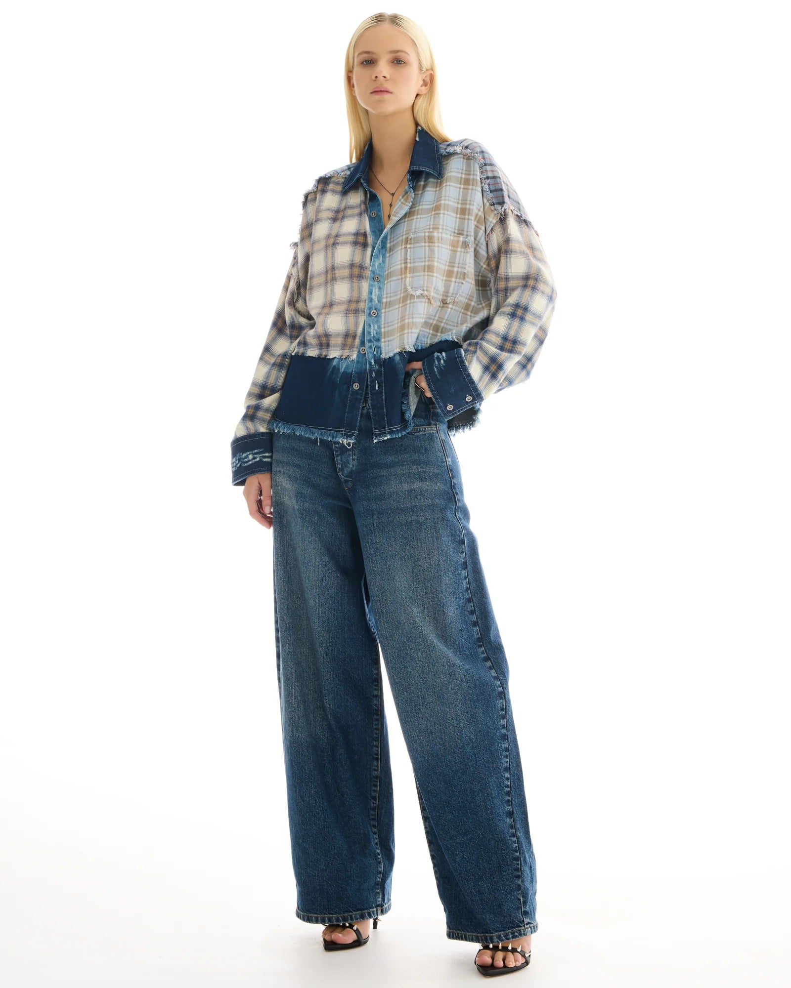Mixed Flannel And Denim Shirt - Blue by The Tales — alternate view