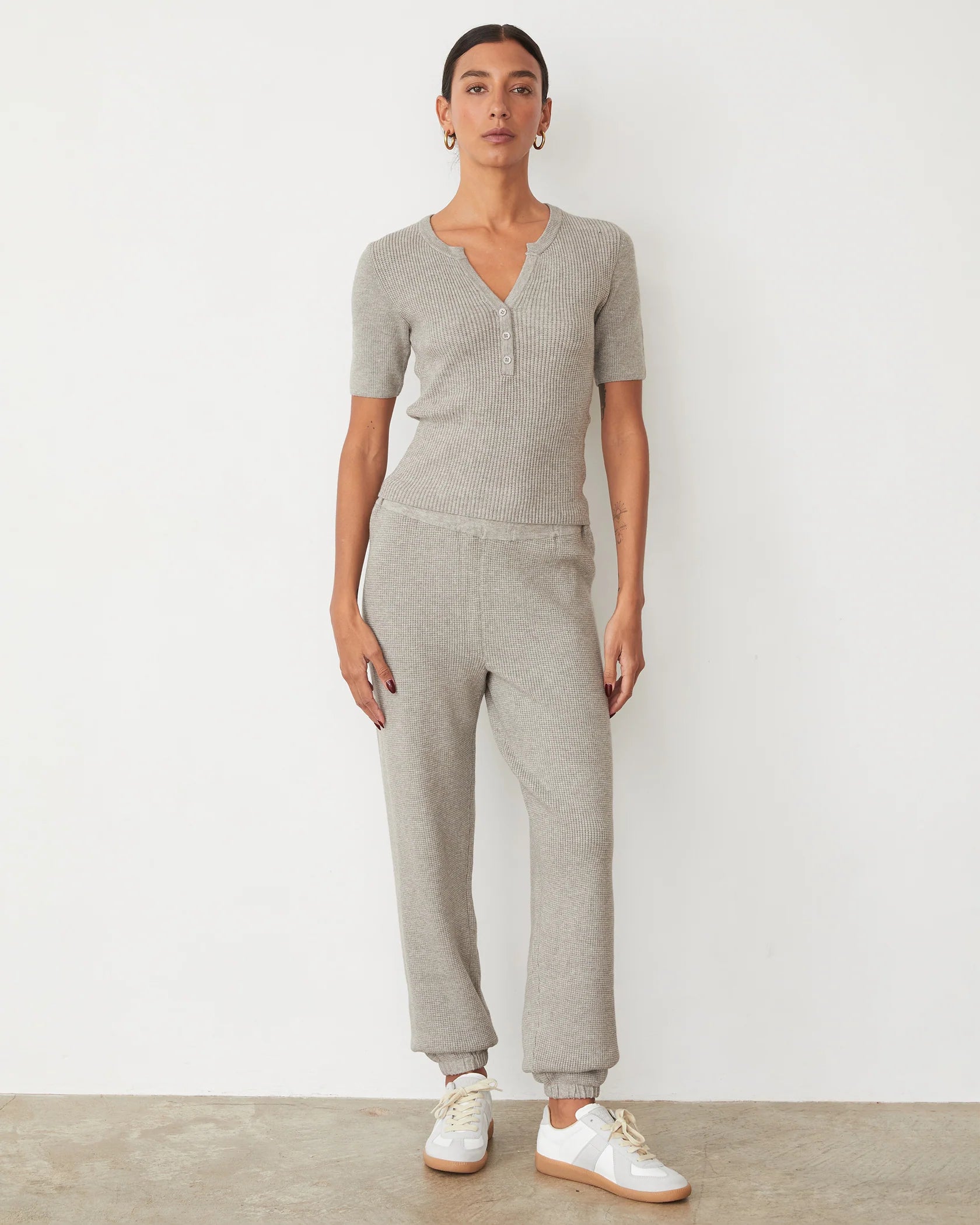 Softknit Rib Waffle Henley - Heather Grey by Monrow — view 5