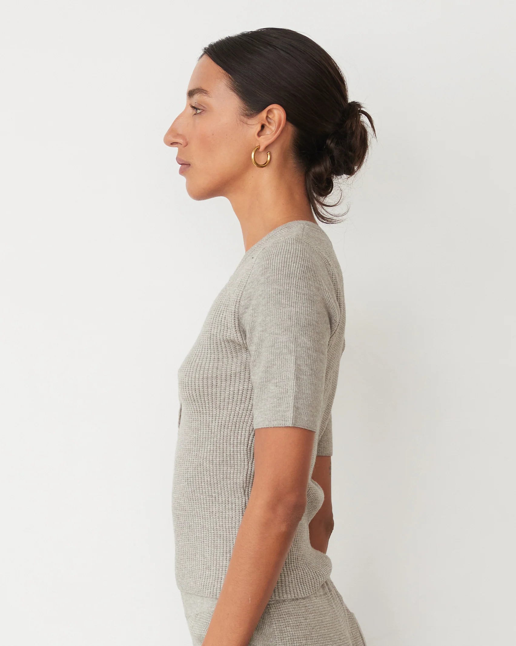 Softknit Rib Waffle Henley - Heather Grey by Monrow — alternate view