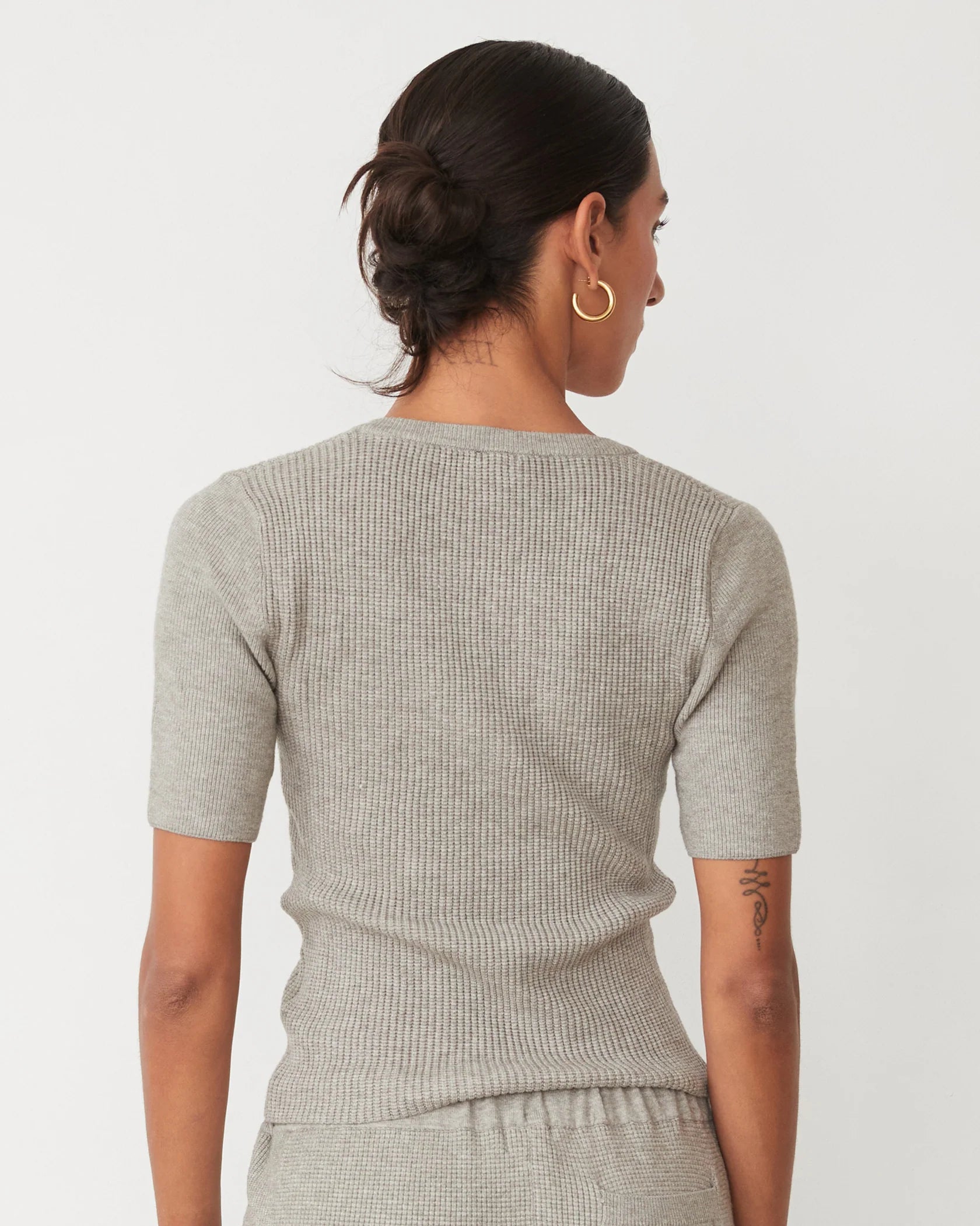 Softknit Rib Waffle Henley - Heather Grey by Monrow — view 3