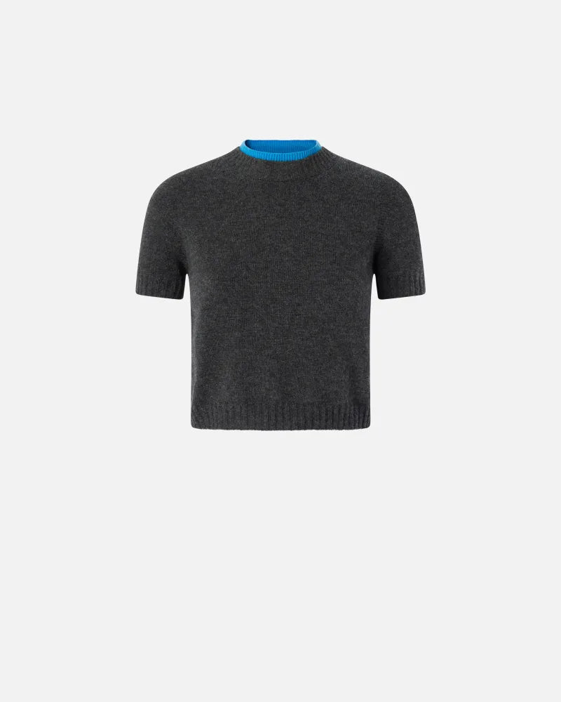 Contrasting Profile Short Tee - Grey by Pinko — view 5