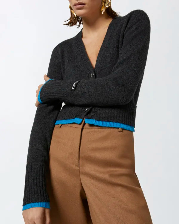 Cashmere Wool Cropped Cardigan - Grey by Pinko — alternate view