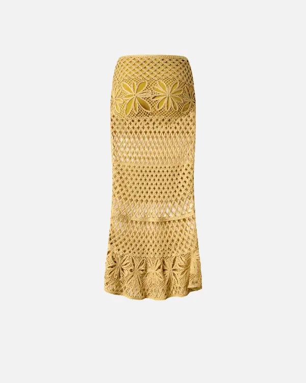 Fancy Crochet Effect Long Skirt - Mustard by Pinko — view 5