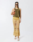 Fancy Crochet Effect Long Skirt - Mustard by Pinko | 25 South Boutiques