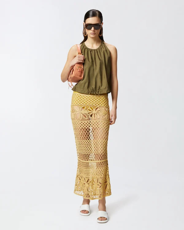 Fancy Crochet Effect Long Skirt - Mustard by Pinko | 25 South Boutiques