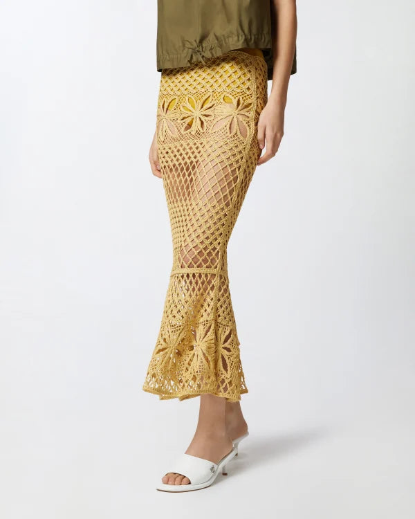 Fancy Crochet Effect Long Skirt - Mustard by Pinko — alternate view