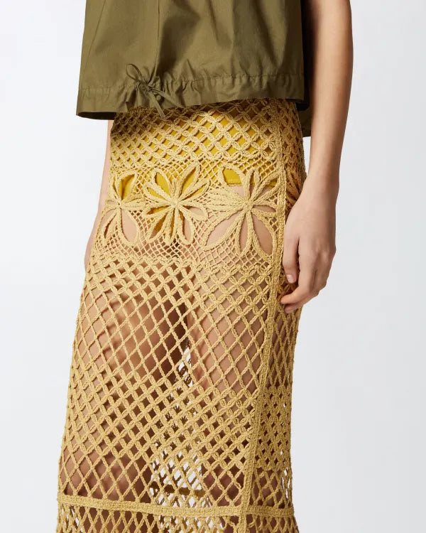 Fancy Crochet Effect Long Skirt - Mustard by Pinko — view 3