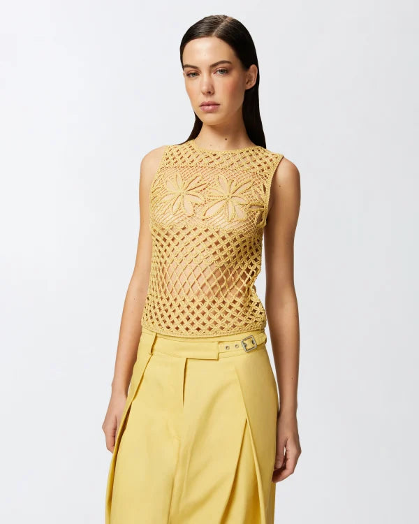 Perforated Crochet Sleeveless Top - Mustard by Pinko | 25 South Boutiques