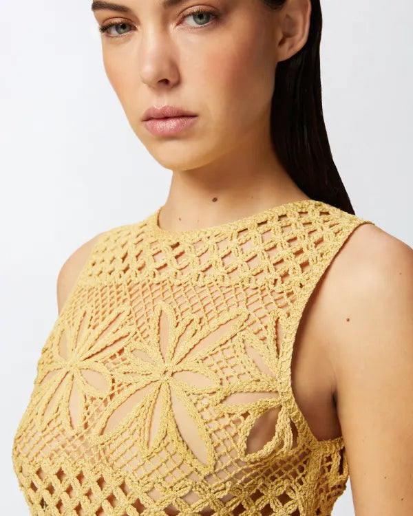 Perforated Crochet Sleeveless Top - Mustard by Pinko — alternate view