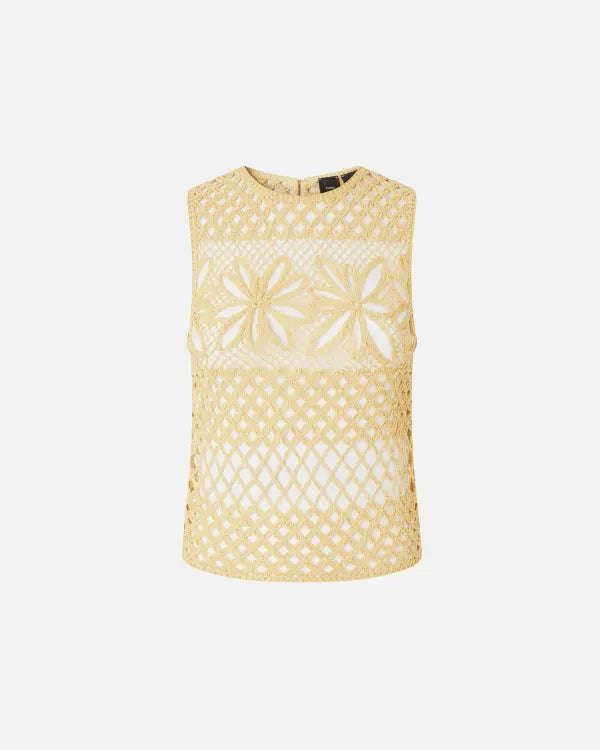 Perforated Crochet Sleeveless Top - Mustard by Pinko — view 3