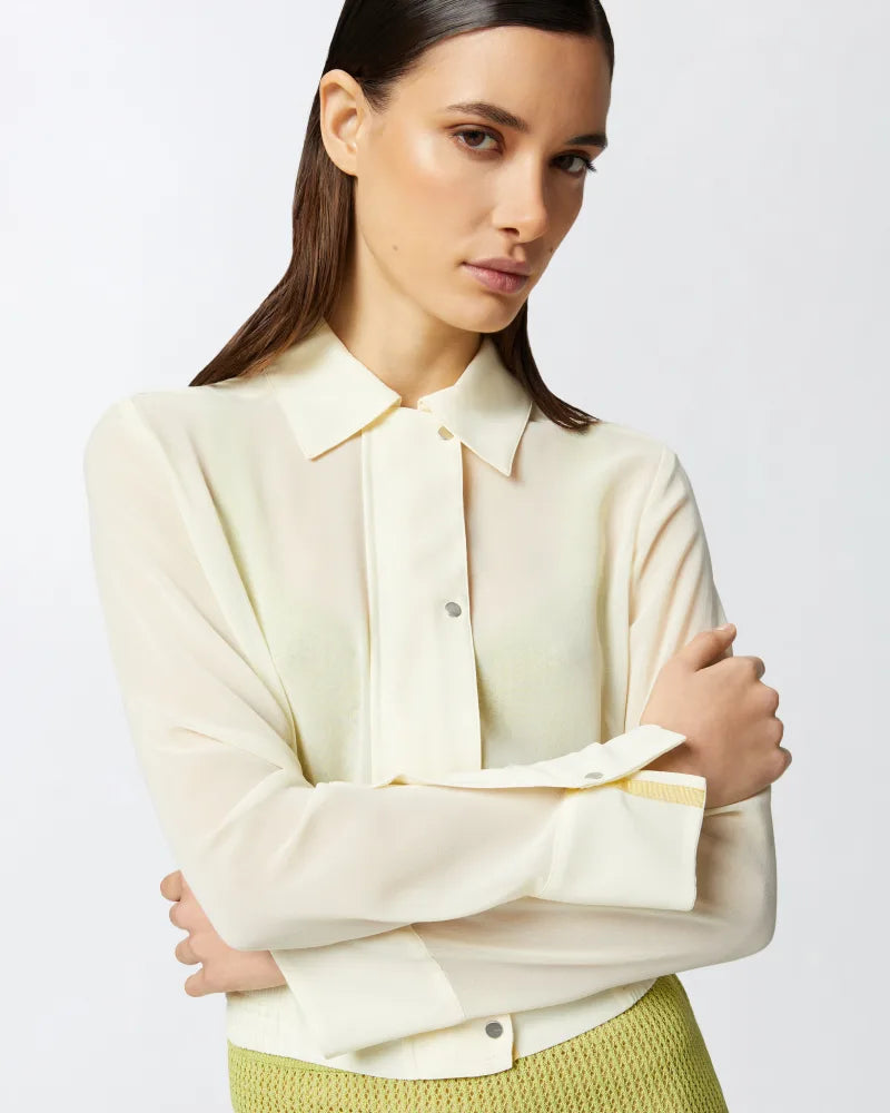 Lightweight Bomber Georgette Shirt - Cream by Pinko — alternate view
