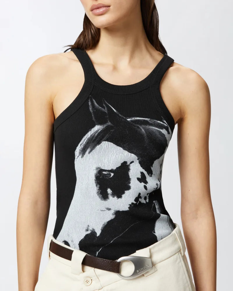PINKO X Patrick McDowell Ribbed Horse Print Top - Black White — alternate view