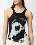 PINKO X Patrick McDowell Ribbed Horse Print Top - Black White — alternate view