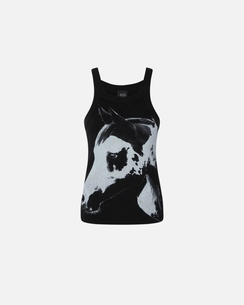 PINKO X Patrick McDowell Ribbed Horse Print Top - Black White — view 4