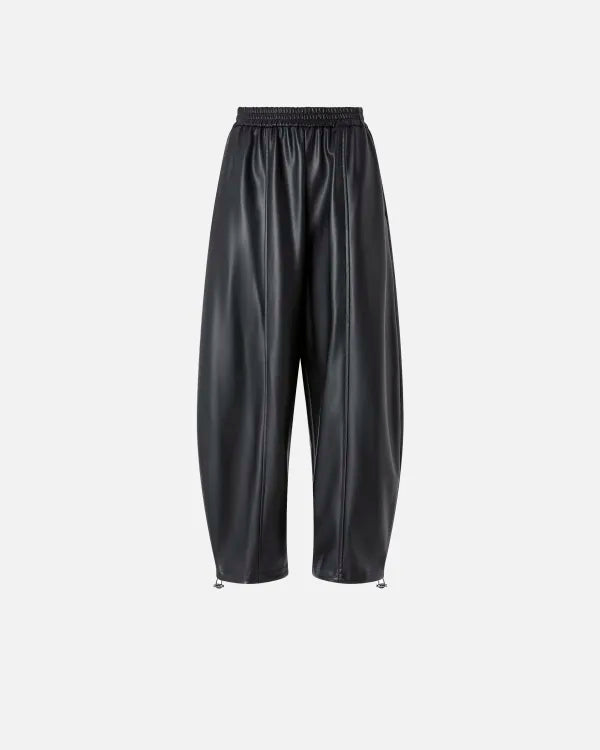 Faux Leather Ballon Drawstring Trousers - Black by Pinko — view 4