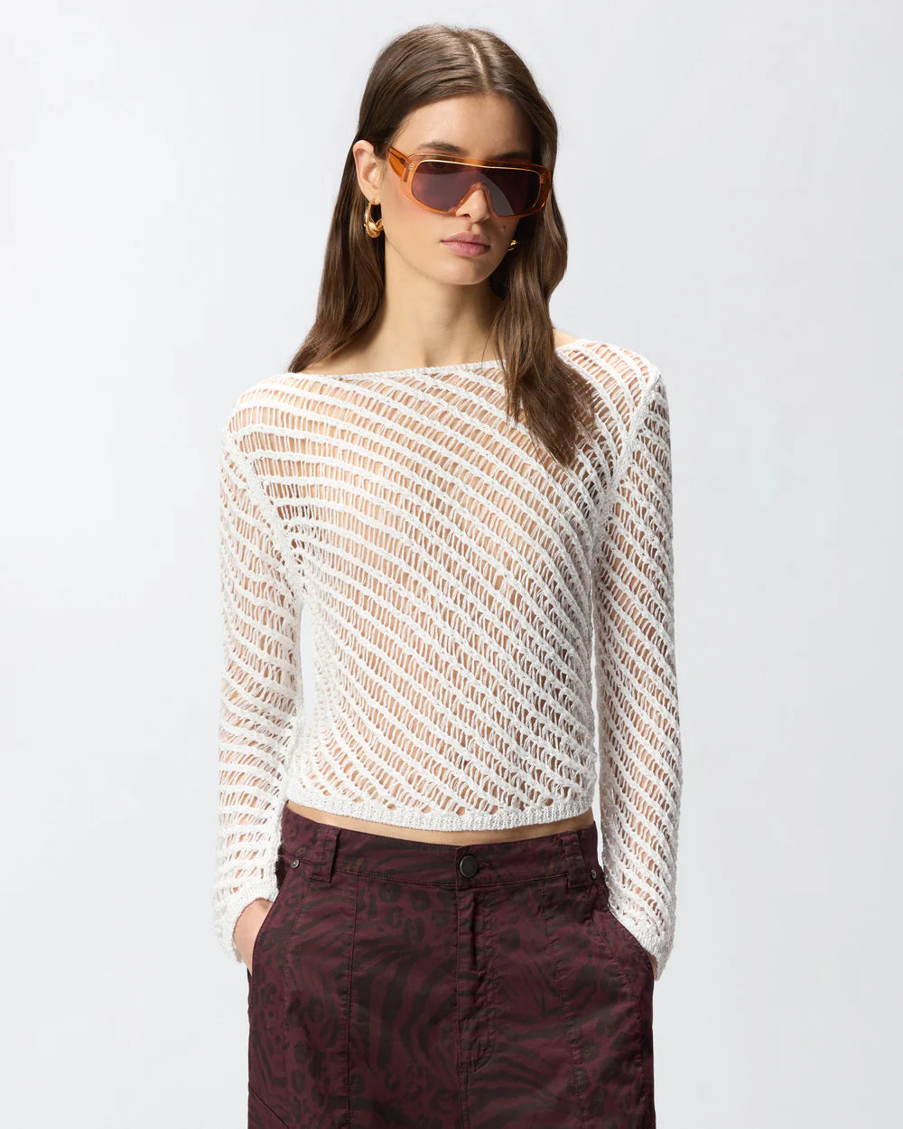 Crochet Sequin Effect Sweater - White by Pinko | 25 South Boutiques
