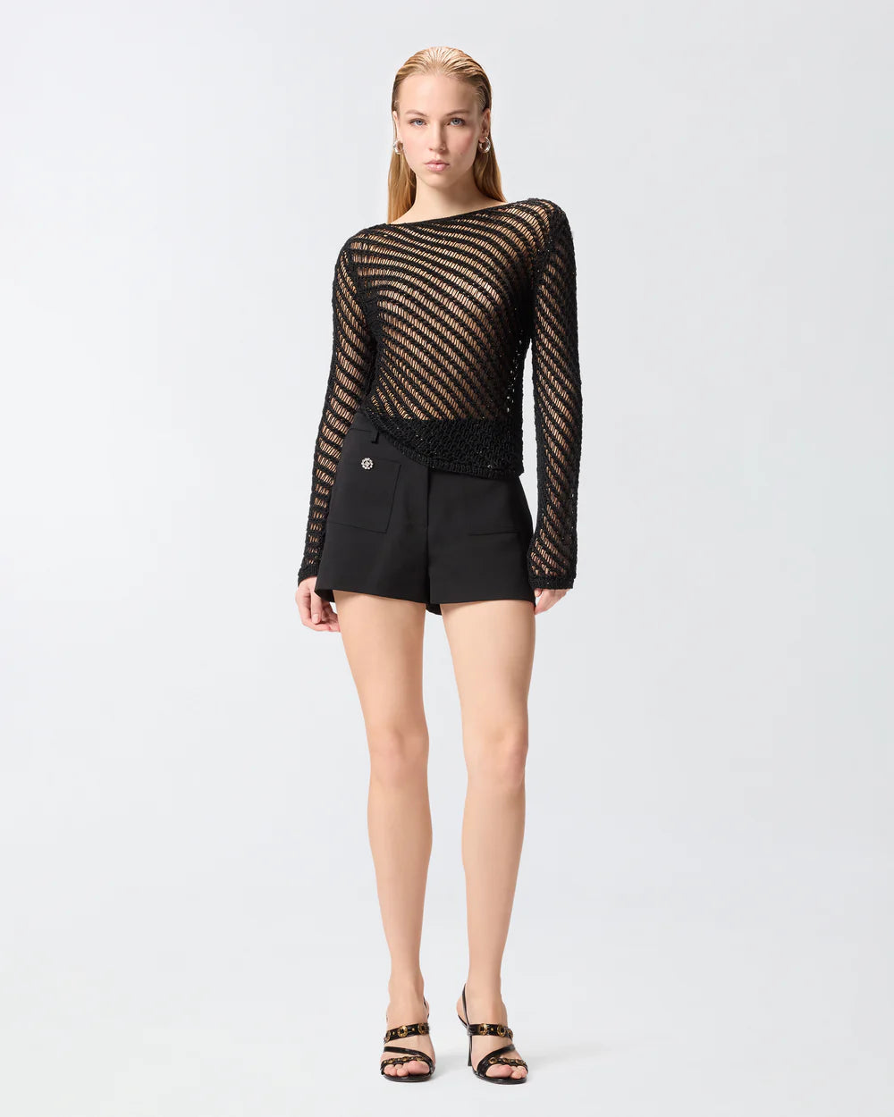 Crochet Sequin Effect Sweater - Black by Pinko — alternate view