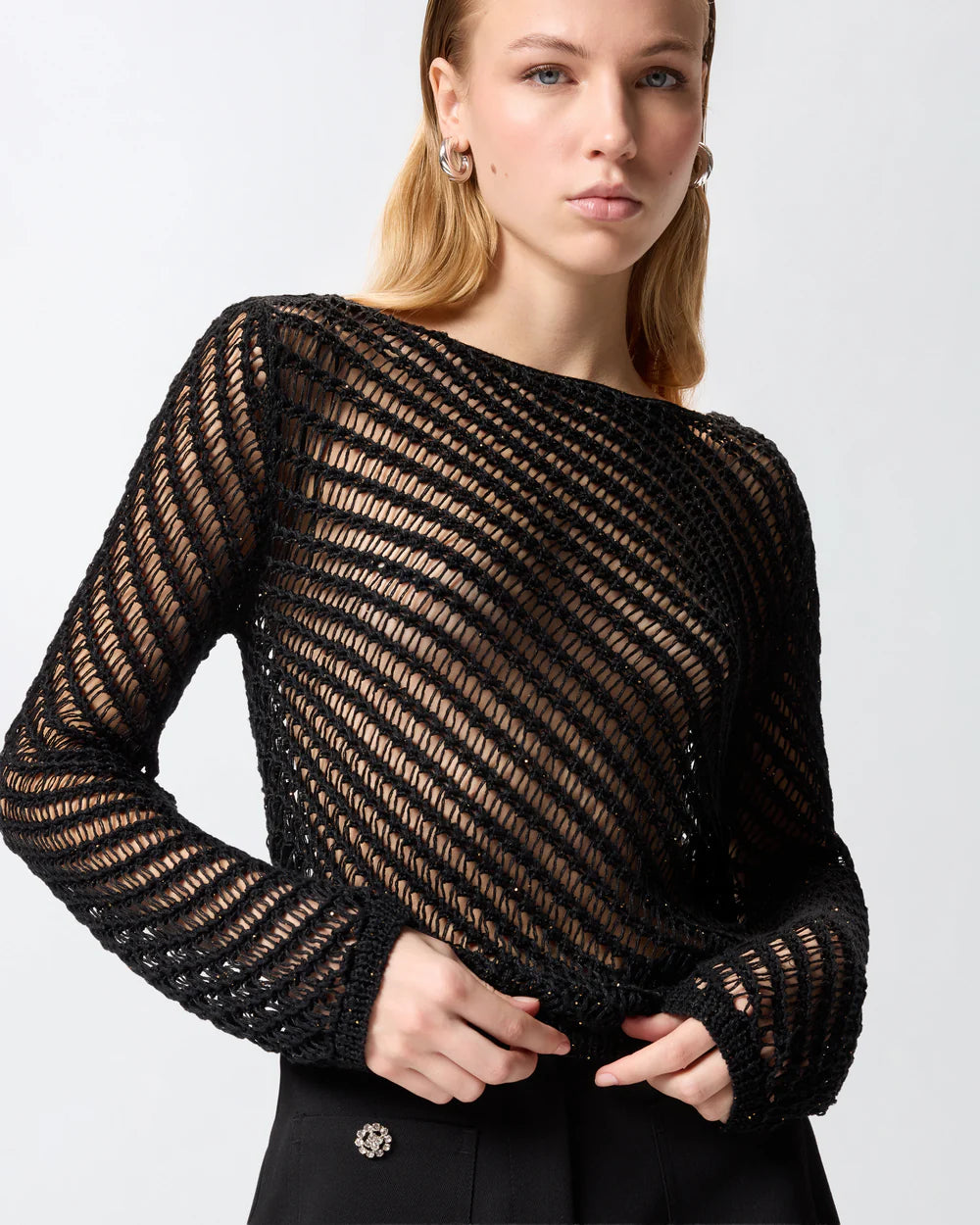 Crochet Sequin Effect Sweater - Black by Pinko — view 4
