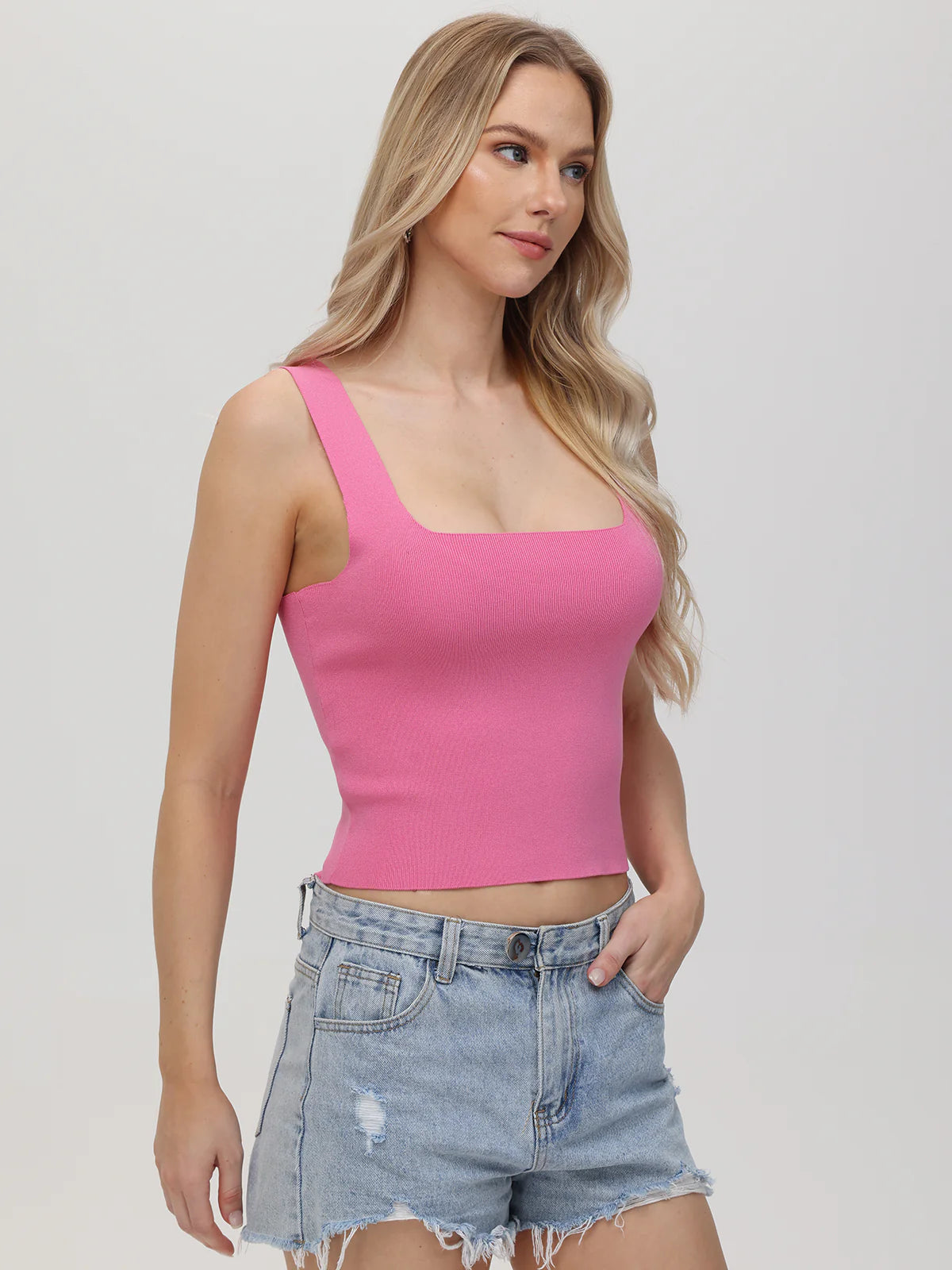 Eva Square Neck Tank - Shocking Pink by 525 America — view 3