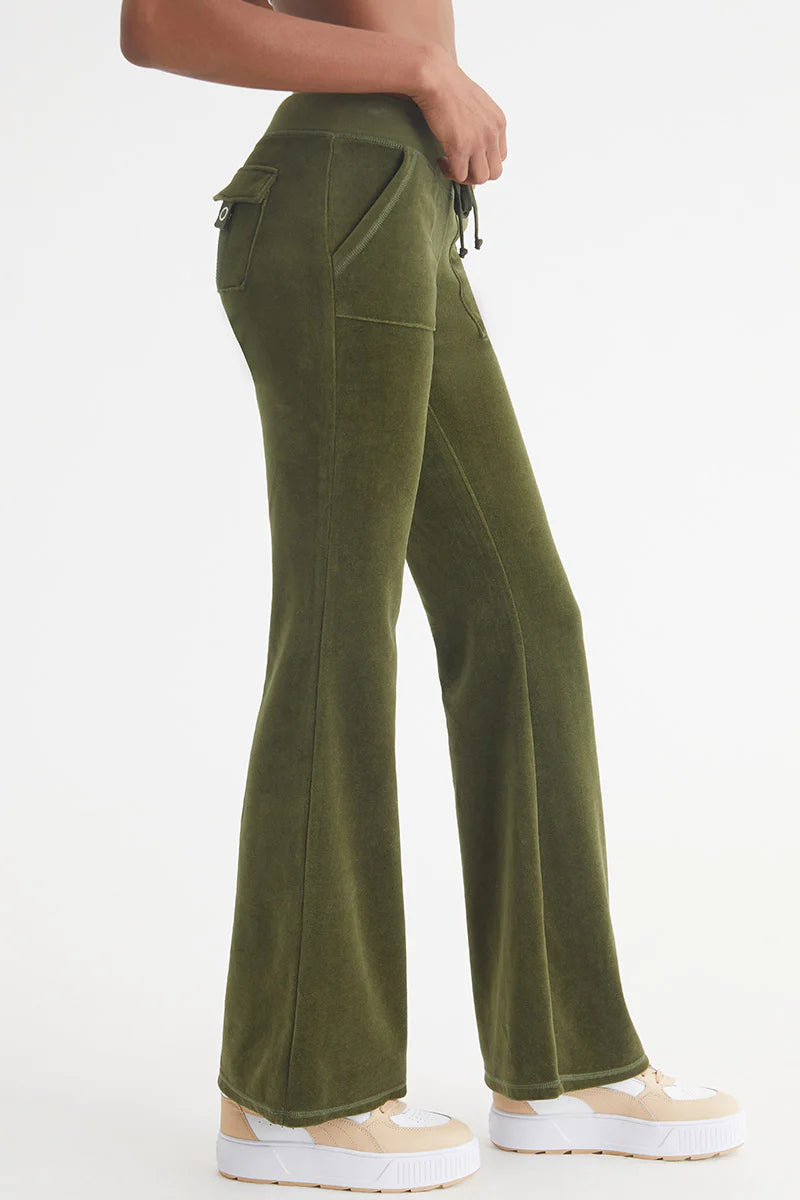 Hollywood Snap Pocket Cotton Velour Track Pants - Super Greens by Juicy Couture — view 3
