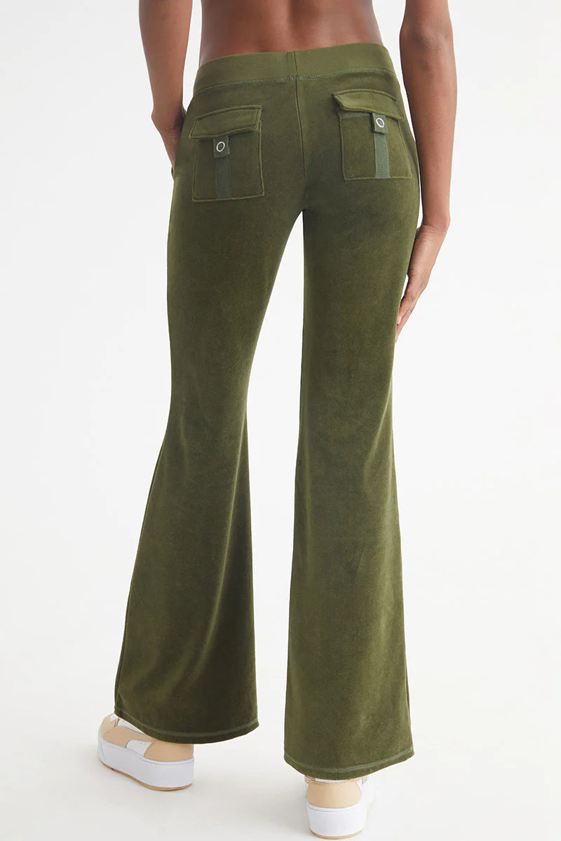 Hollywood Snap Pocket Cotton Velour Track Pants - Super Greens by Juicy Couture — view 4