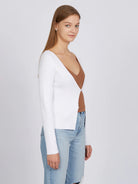 Jess Button Front Cropped Cardi - Bleach White by 525 America — view 3
