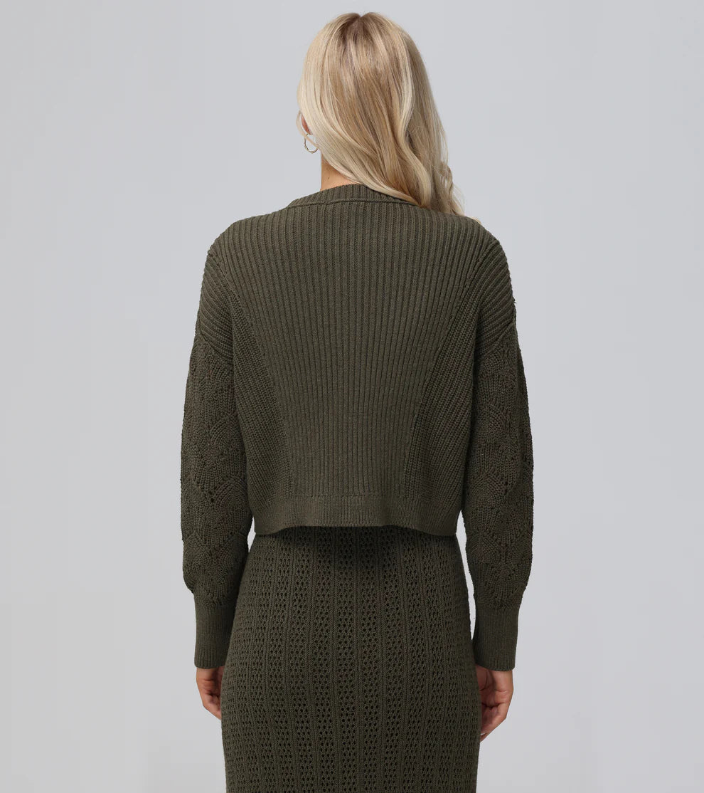 Mixed Stitch Cardigan - Military Olive by Frye — view 3