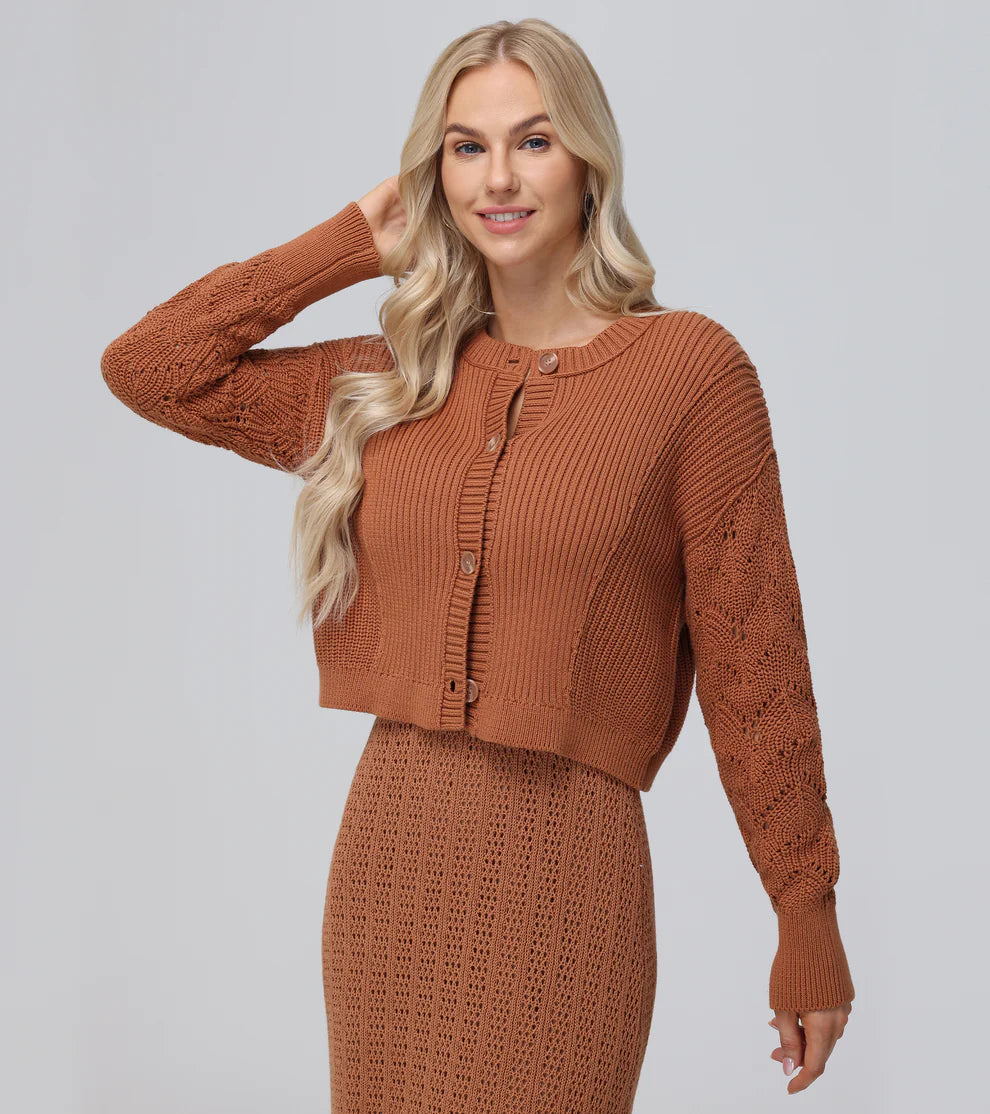 Mixed Stitch Cardigan - Toasted Almond by Frye — alternate view