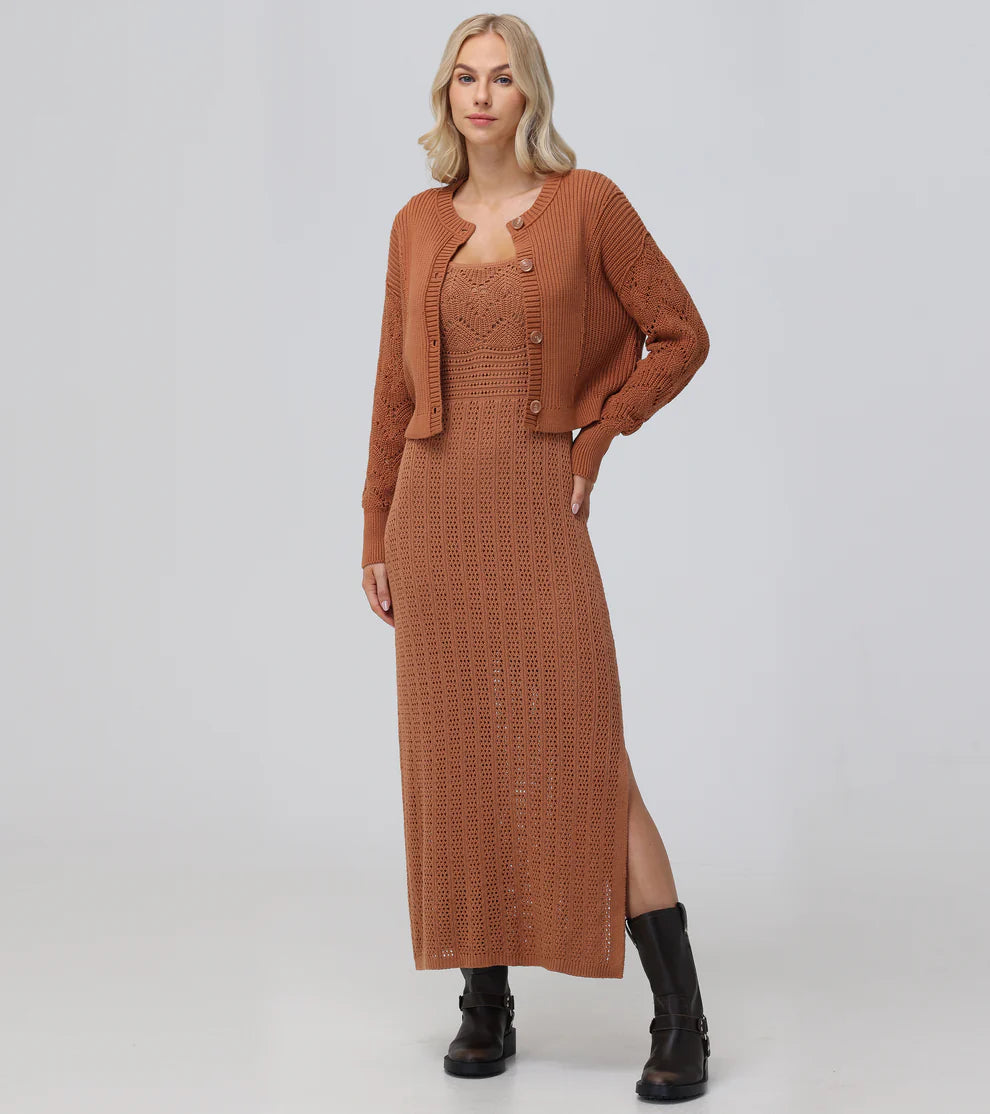 Mixed Stitch Cardigan - Toasted Almond by Frye — view 5
