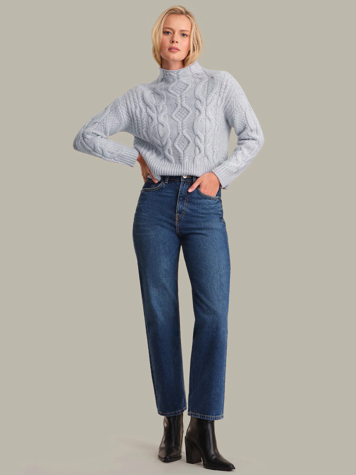 Grace Cable Funnel Neck Pullover - Arctic Ice by 525 America — view 3