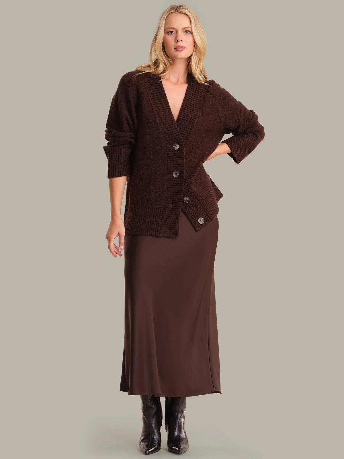 Miller Oversized Cozy Cardigan - Coffee Bean by 525 America — view 4