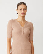 Softknit Rib Waffle Henley - Taupe by Monrow | 25 South Boutiques