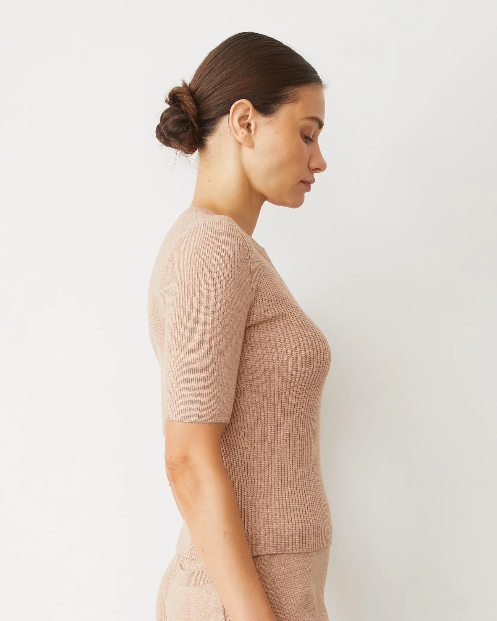 Softknit Rib Waffle Henley - Taupe by Monrow — view 4