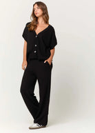 Dorian Button Front Top - Black by Project Social T — view 4