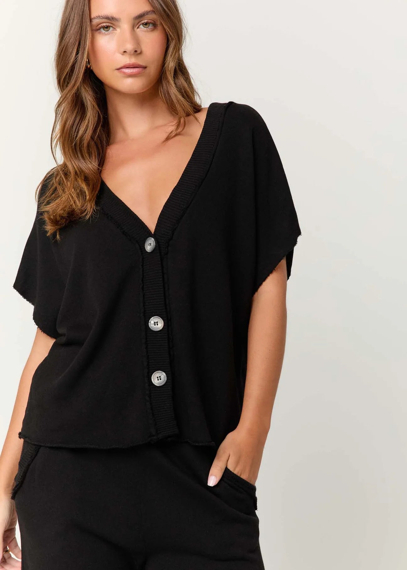 Dorian Button Front Top - Black by Project Social T | 25 South Boutiques