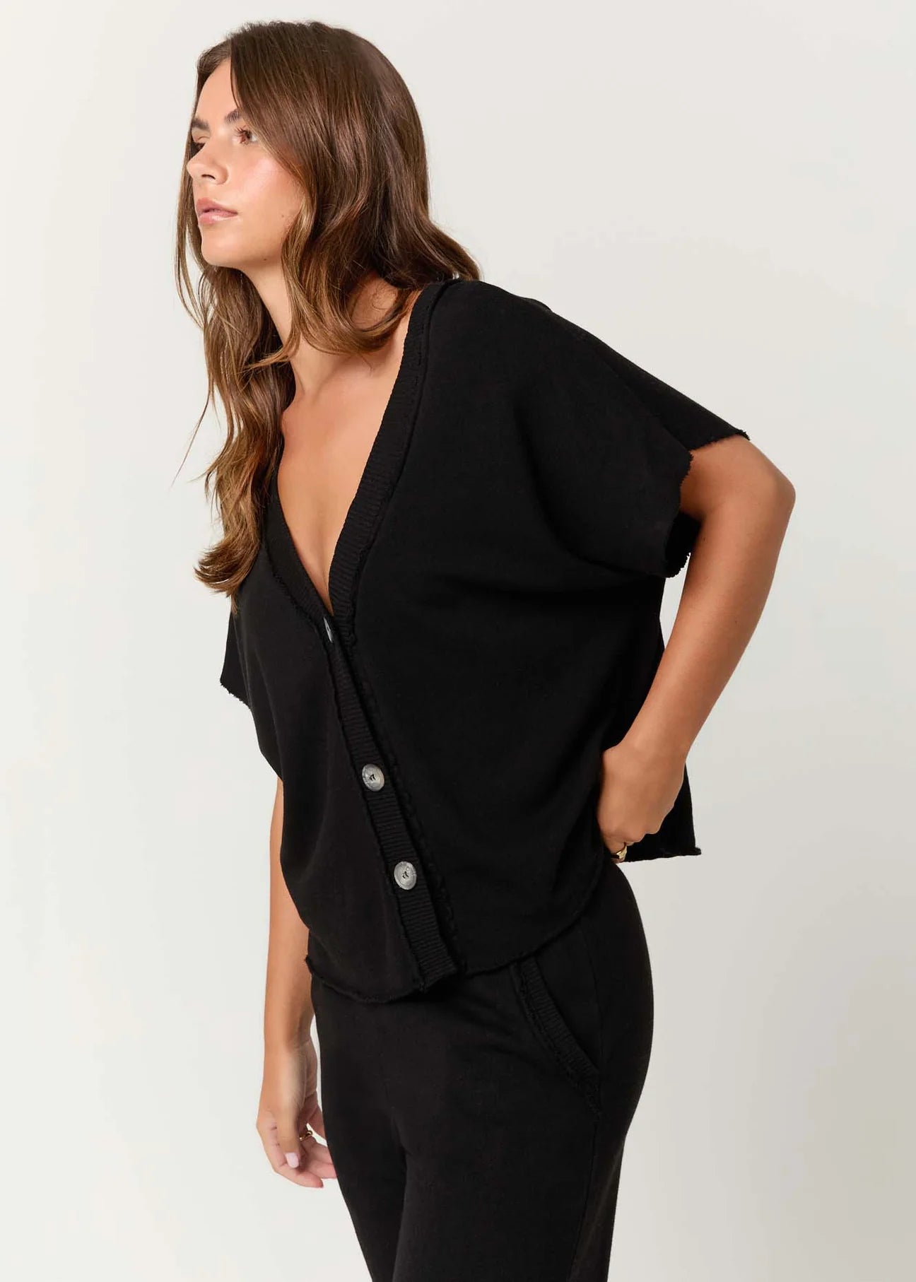 Dorian Button Front Top - Black by Project Social T — alternate view