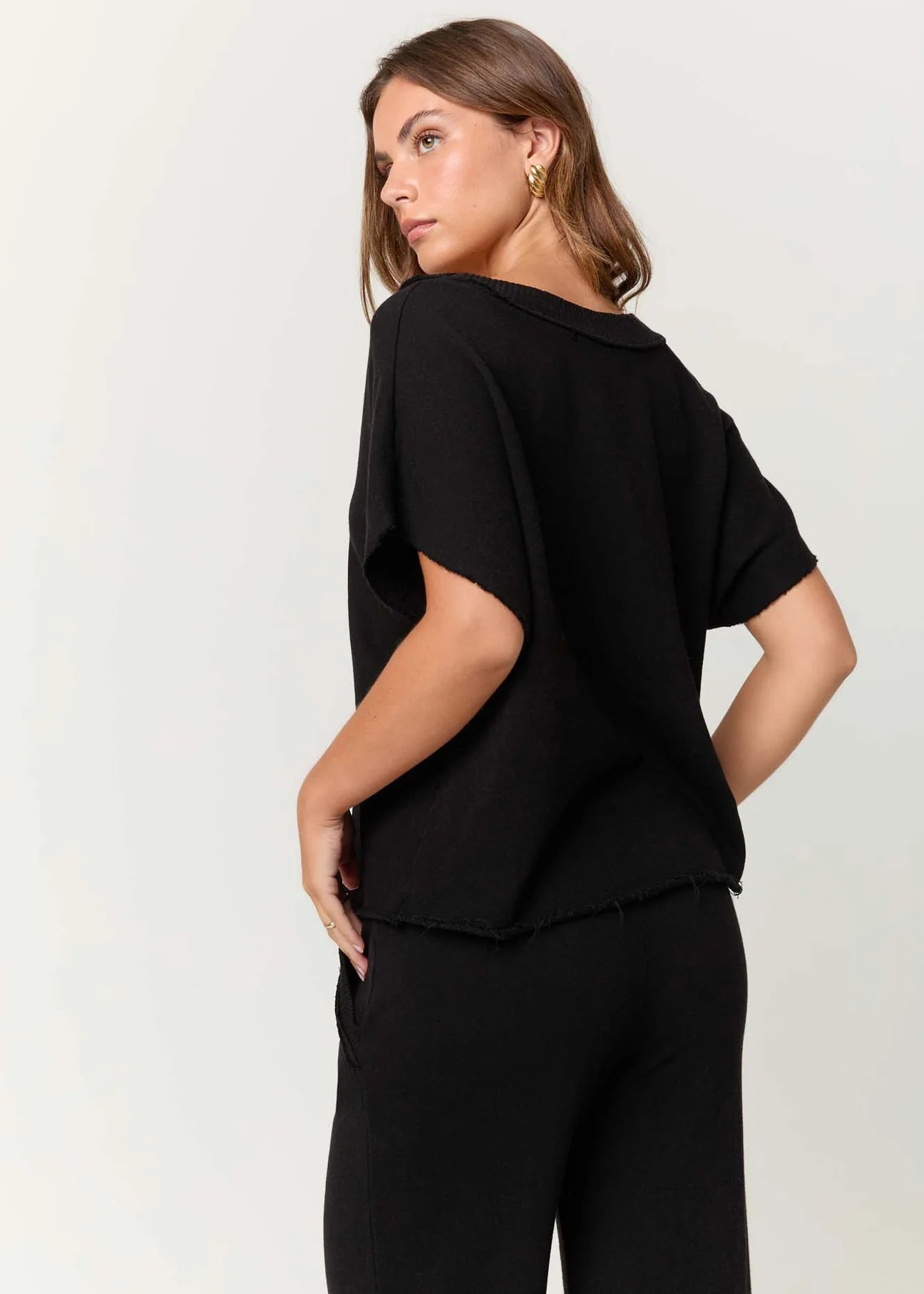 Dorian Button Front Top - Black by Project Social T — view 3