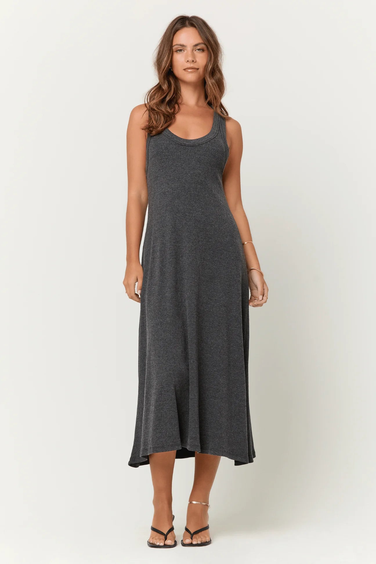 Yuma Scoop Neck Rib Tank Dress - Black by Project Social T — view 3
