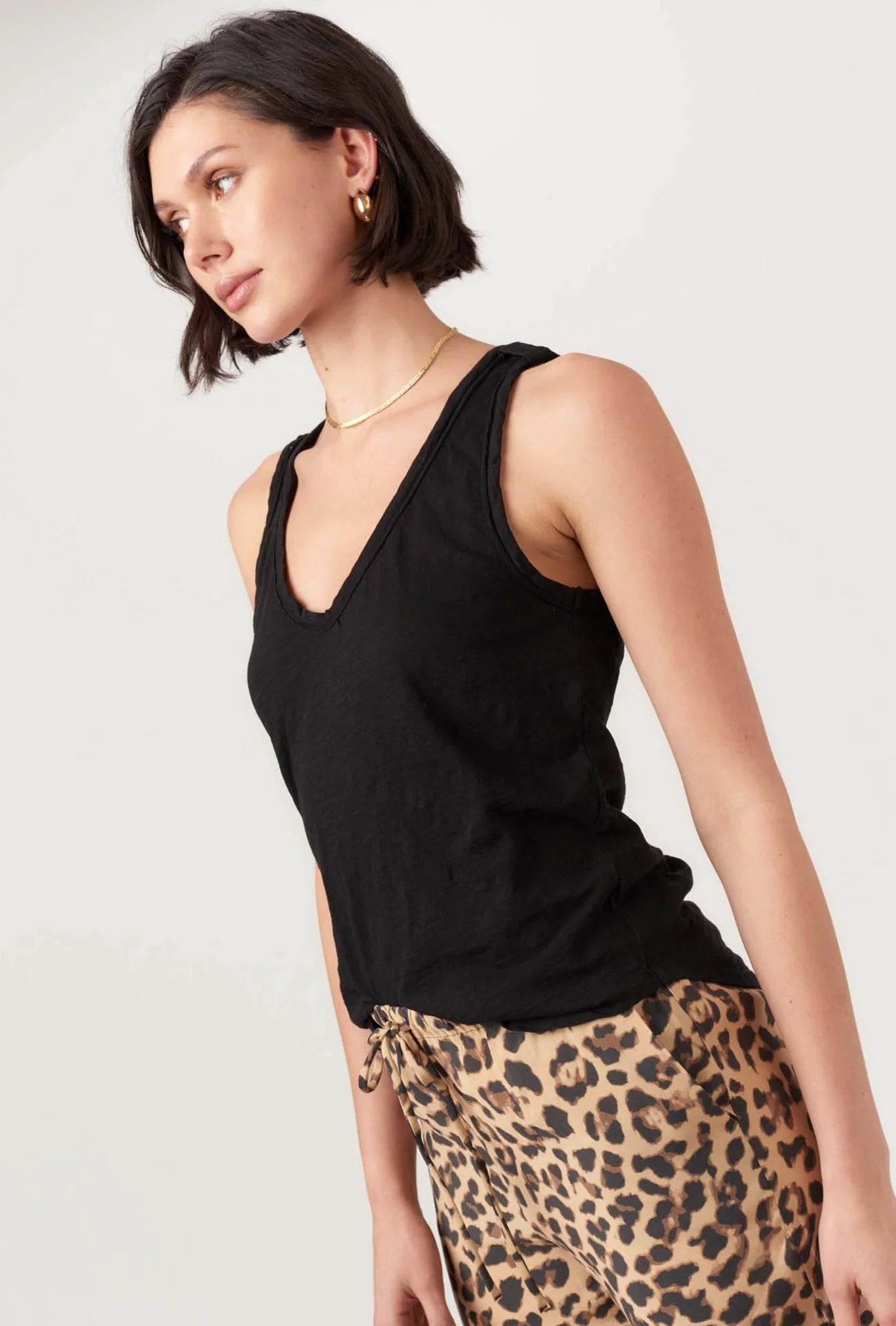 Naz Scoop Neck Slub Tank - Black by Project Social T — alternate view
