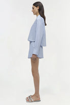 Renata Long Sleeve Cropped Shirt - Blue Hydrangea Stripe by Jonathan Simkhai — view 3