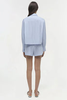 Renata Long Sleeve Cropped Shirt - Blue Hydrangea Stripe by Jonathan Simkhai — view 4
