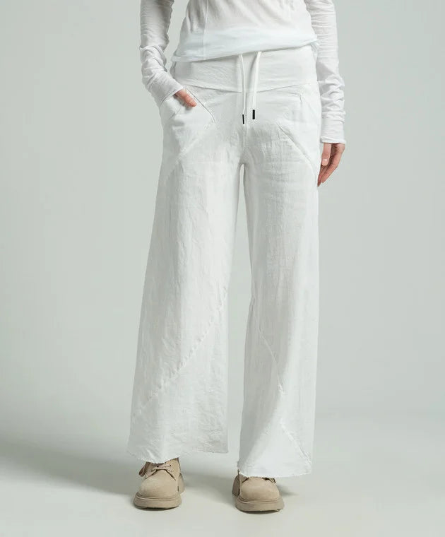 Linen Flared Trousers - Chalk by Masnada — view 3