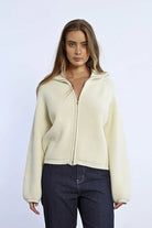 Zip Neck Cardigan - Off White by Molly Bracken — view 3